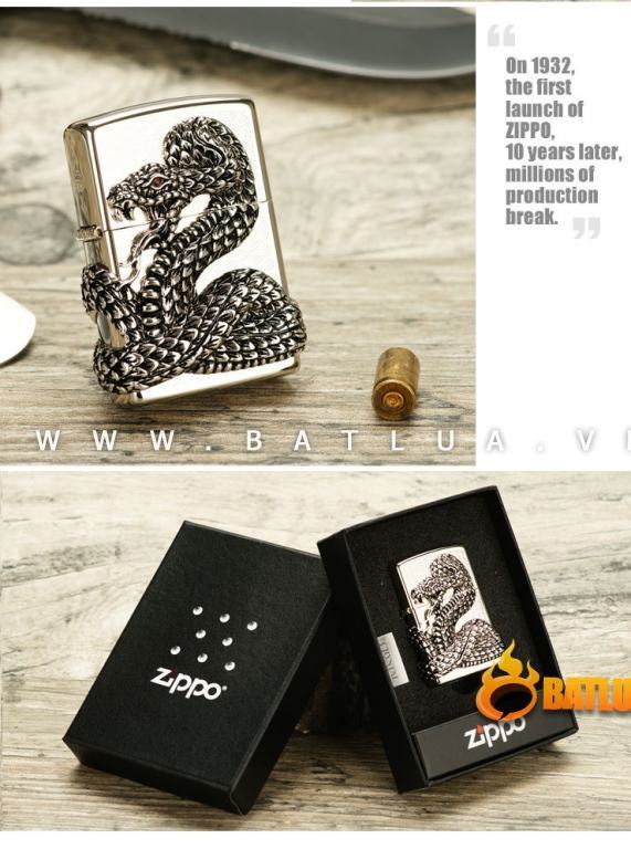 Bật lửa Zippo chính hãng bac thanh xà quấn quanh